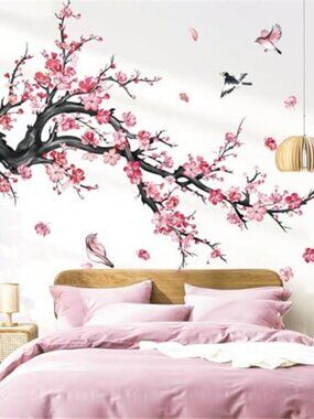 Pink Flower Wall Decals Floral Tree Branch Stickers Bedroom Living Room Decor
